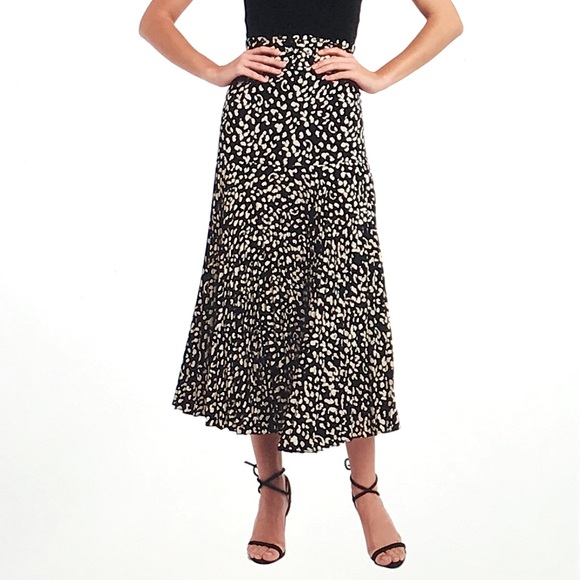 Bardot buckle pleated leopard midi skirt XS - Picture 3 of 10